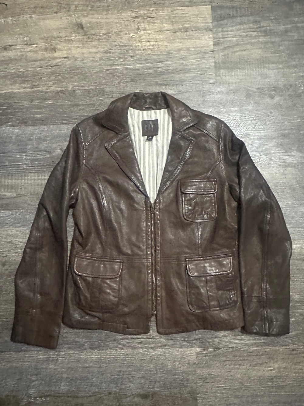 GAP Men's Dark Brown Leather Bomber Jacket